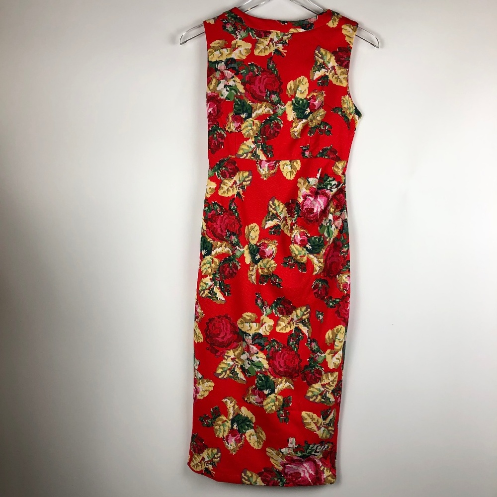 NWT LUCKY LEAVES M Red Floral Sleeveless MidiDress